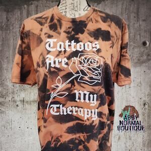 Tattoos Are My Therapy Custom Bleached Tee - Biker Shirt, Large